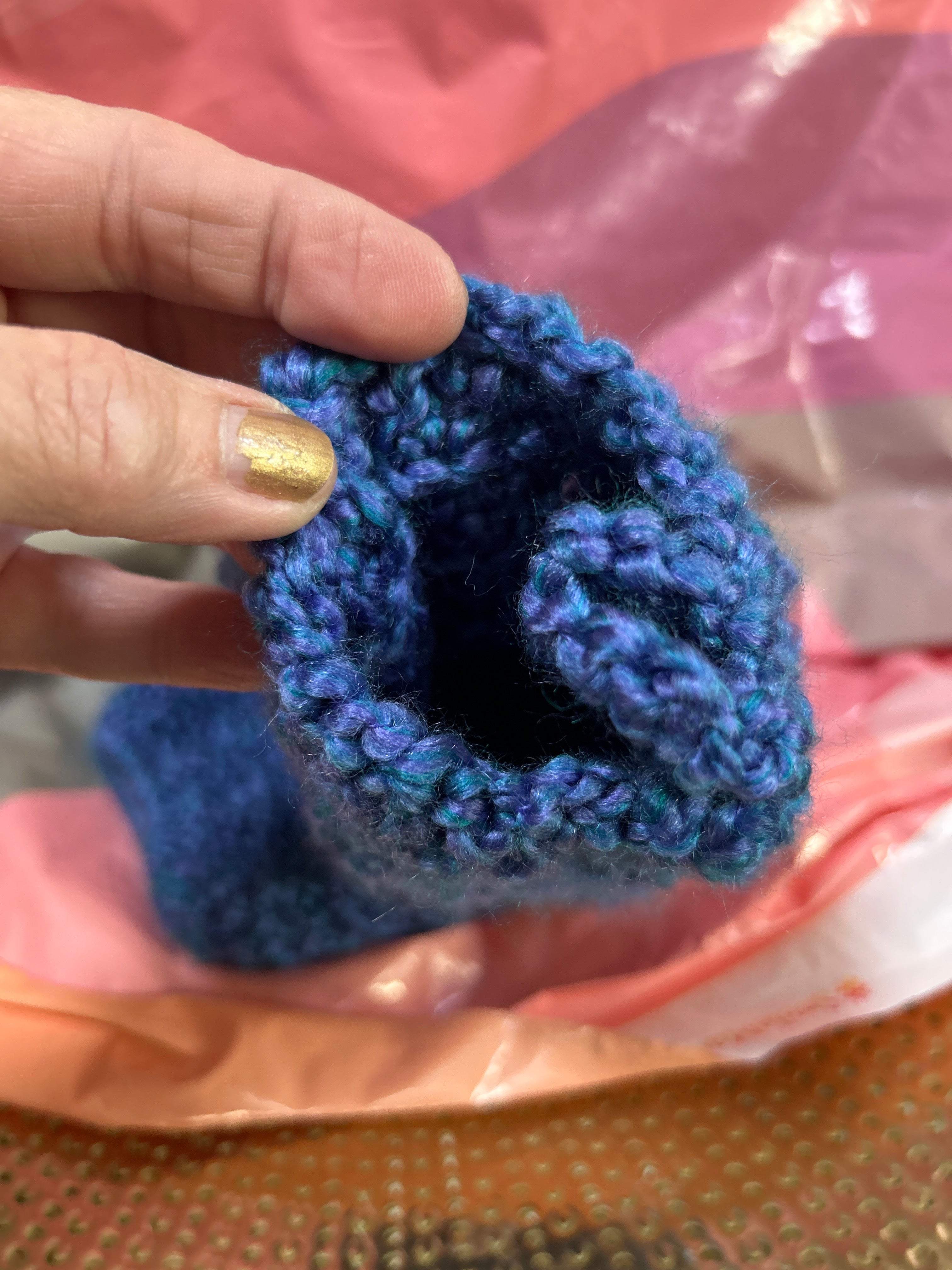 Handmade crocheted plastic bag holder