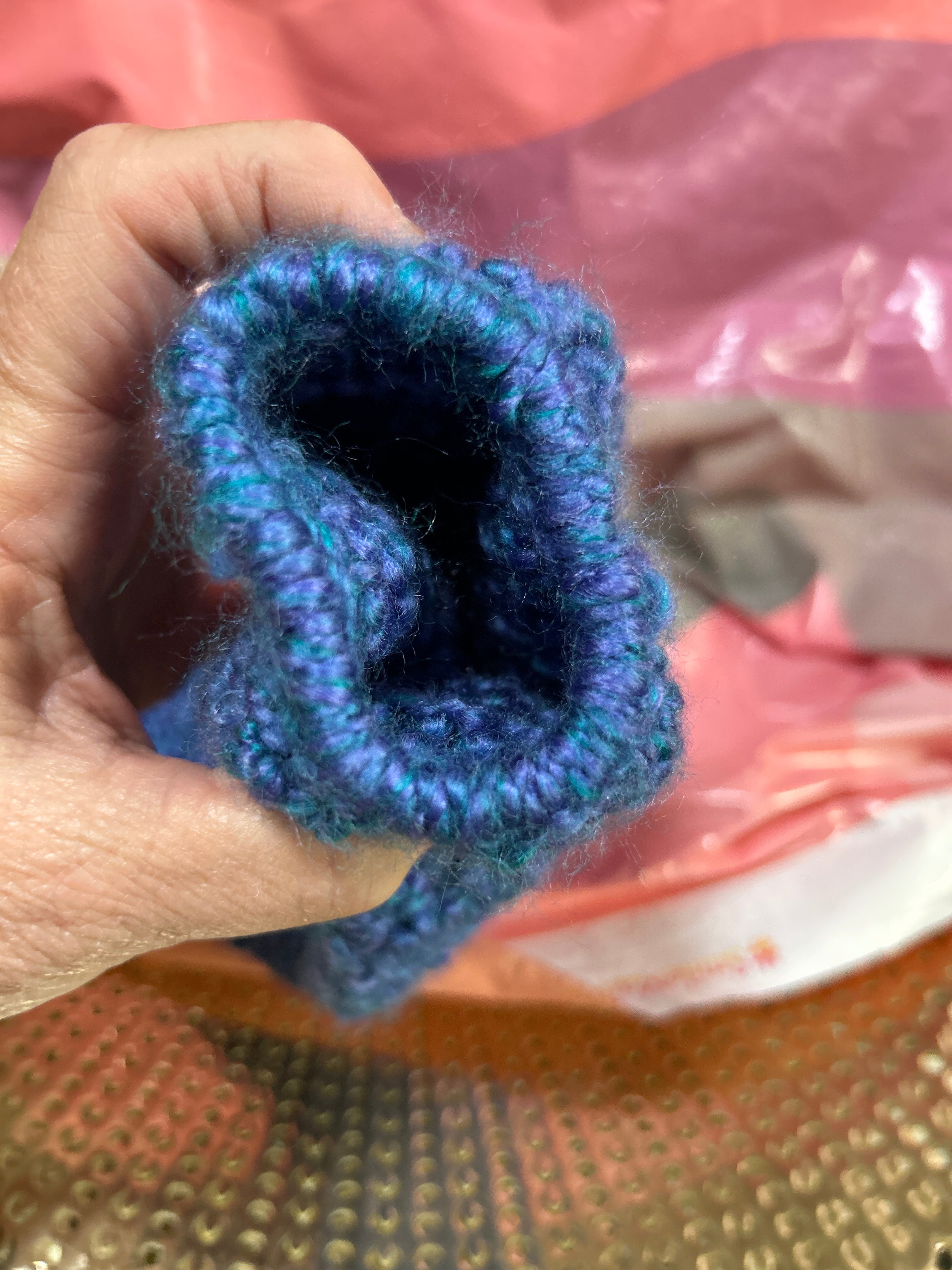 Handmade crocheted plastic bag holder