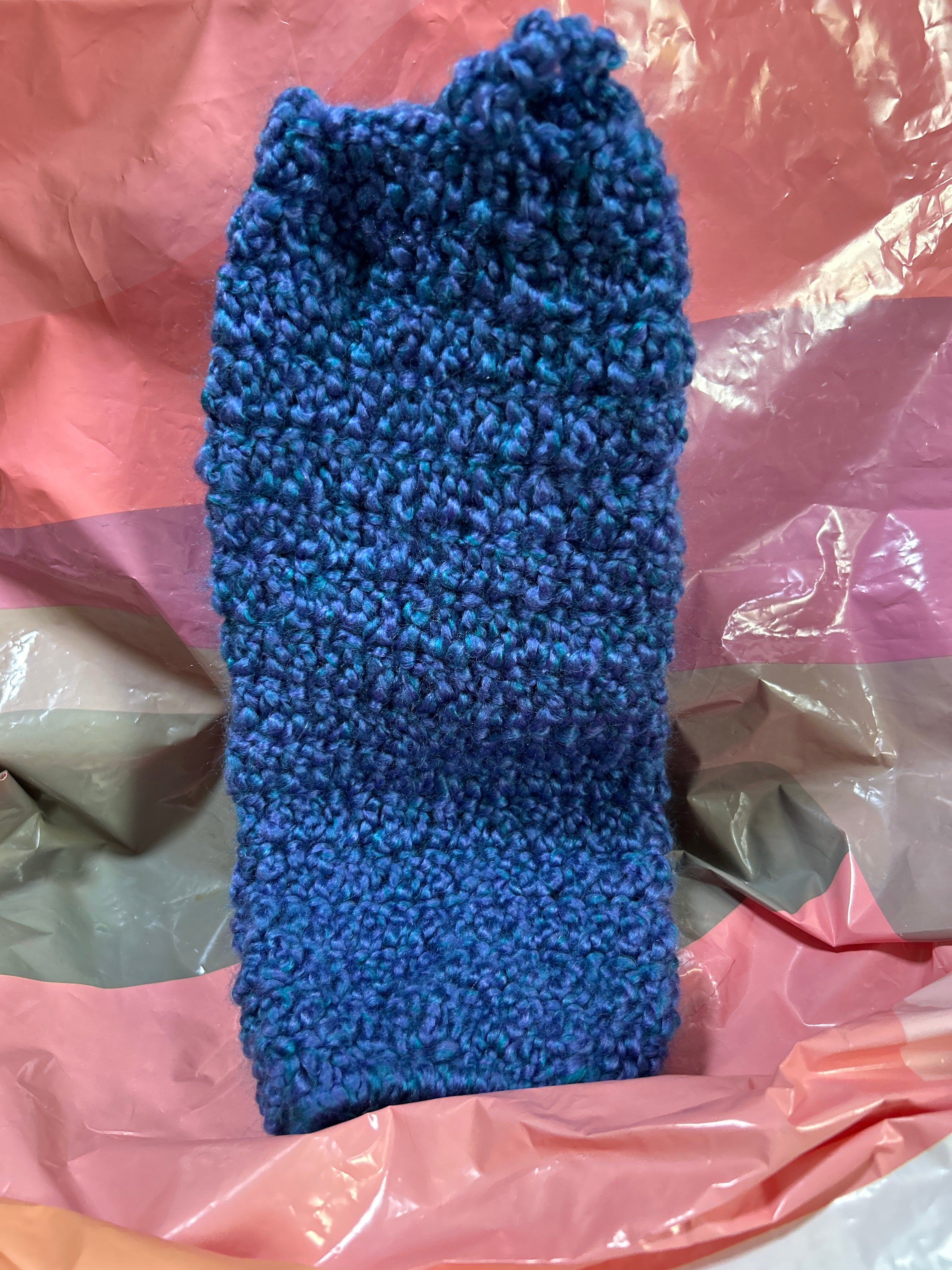 Handmade crocheted plastic bag holder